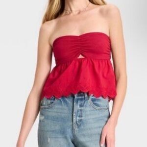 Wild Fable Strapless ruby Red peplum eyelet tube top size XL NWT
